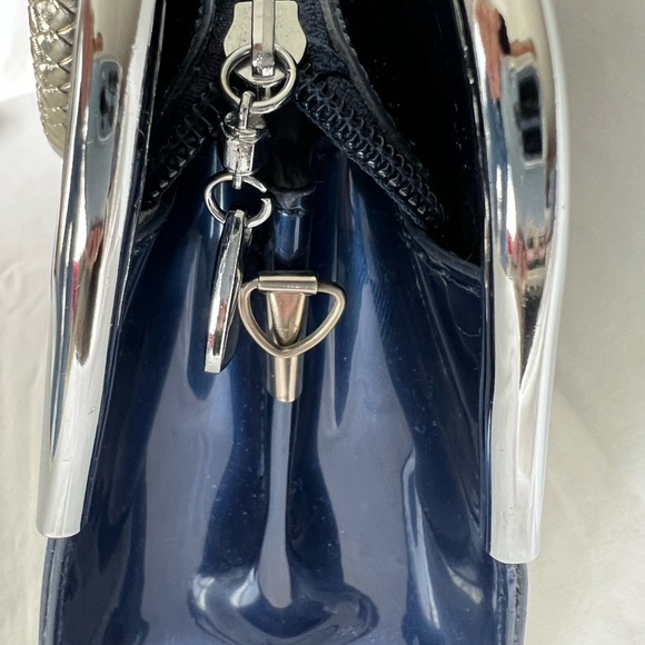 MG COLLECTION “MATANA” High Gloss Blue Faux Patent Leather Evening Satchel - Picture 8 of 11